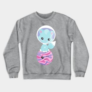 Space Cat, Cute Cat, Astronaut, Cosmonaut, Planet Crewneck Sweatshirt